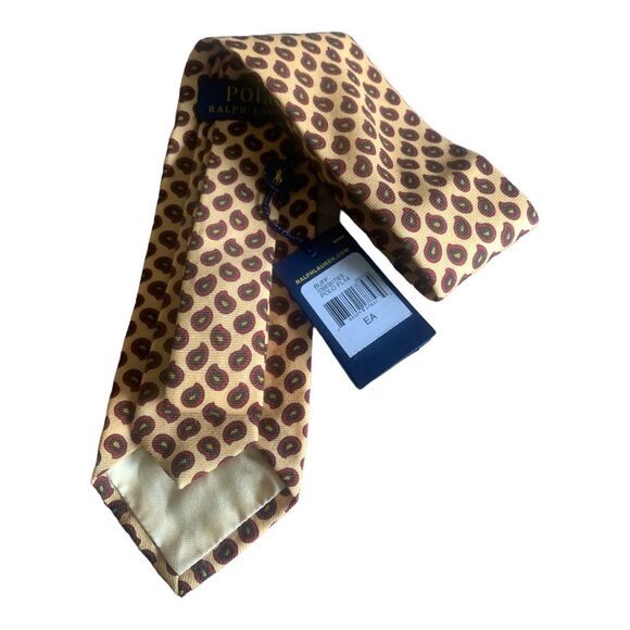 POLO RALPH LAUREN Men's Yellow Print Tie Hand Made in Italy NWT 100% Silk Luxury - Picture 4 of 8